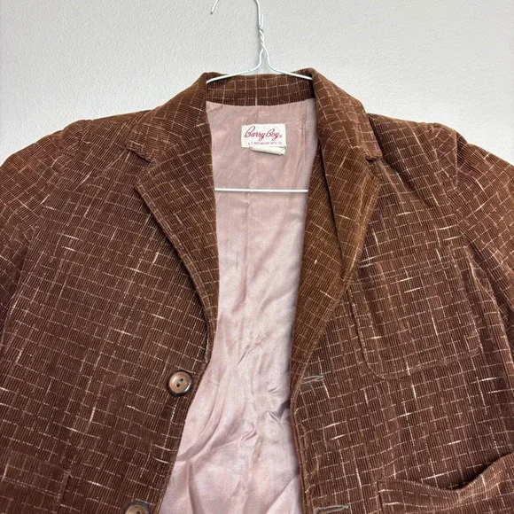 1960s Boys Corduroy Blazer Brown Windowpane Barry Boy Size 6 Vintage Jacket - Picture 7 of 16